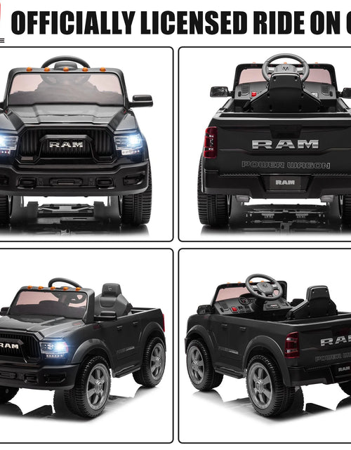 Load image into Gallery viewer, Dodge RAM Ride on Truck Car, 12V Powered Ride on Toy with Remote Control, Rear Wheel Suspension, 5 Point Safety Belt, MP3 Player, Bluetooth, LED Lights, Electric Car for 3-5 Years Boys Girls, Black
