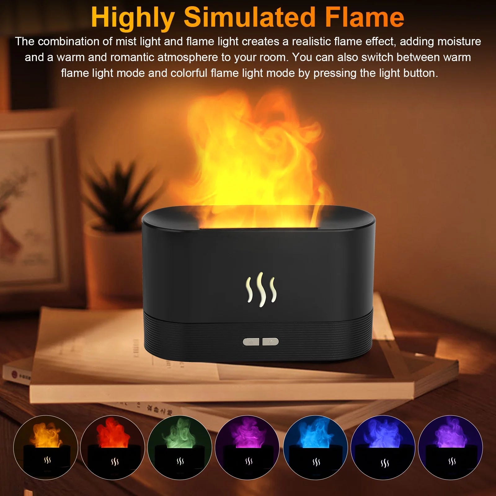 180Ml Flame Air Humidifier Essential Oil Diffuser,  3D USB 7 Color Light Aroma Diffuser for Home, Office, Spa, Gym