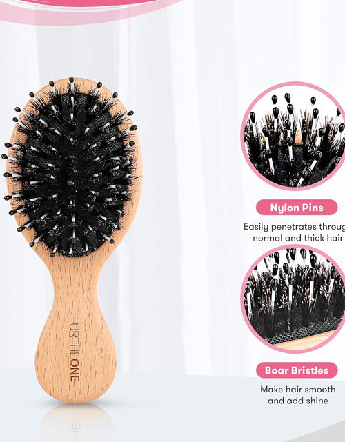 Load image into Gallery viewer, 2Pcs Hair Brush Mini Boar Bristle Hairbrush and Detangling Brush for Thick Curly Thin Long Short Wet or Dry Hair Detangle Massage Add Shine
