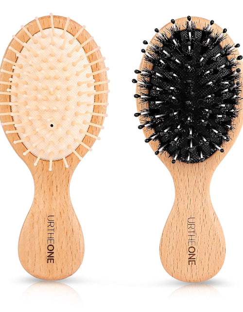 Load image into Gallery viewer, 2Pcs Hair Brush Mini Boar Bristle Hairbrush and Detangling Brush for Thick Curly Thin Long Short Wet or Dry Hair Detangle Massage Add Shine
