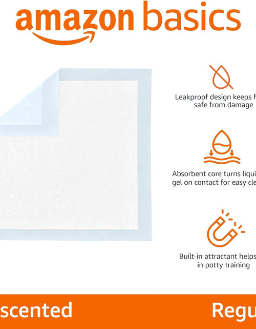 Load image into Gallery viewer, Dog and Puppy Pee Pads with Leak-Proof Quick-Dry Design for Potty Training, Standard Absorbency, Regular Size, 22 X 22 Inches, Pack of 100, Blue &amp; White
