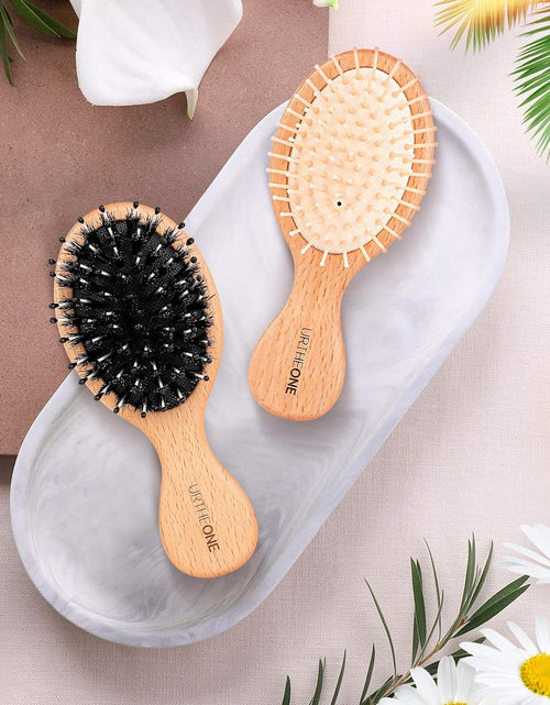 Load image into Gallery viewer, 2Pcs Hair Brush Mini Boar Bristle Hairbrush and Detangling Brush for Thick Curly Thin Long Short Wet or Dry Hair Detangle Massage Add Shine
