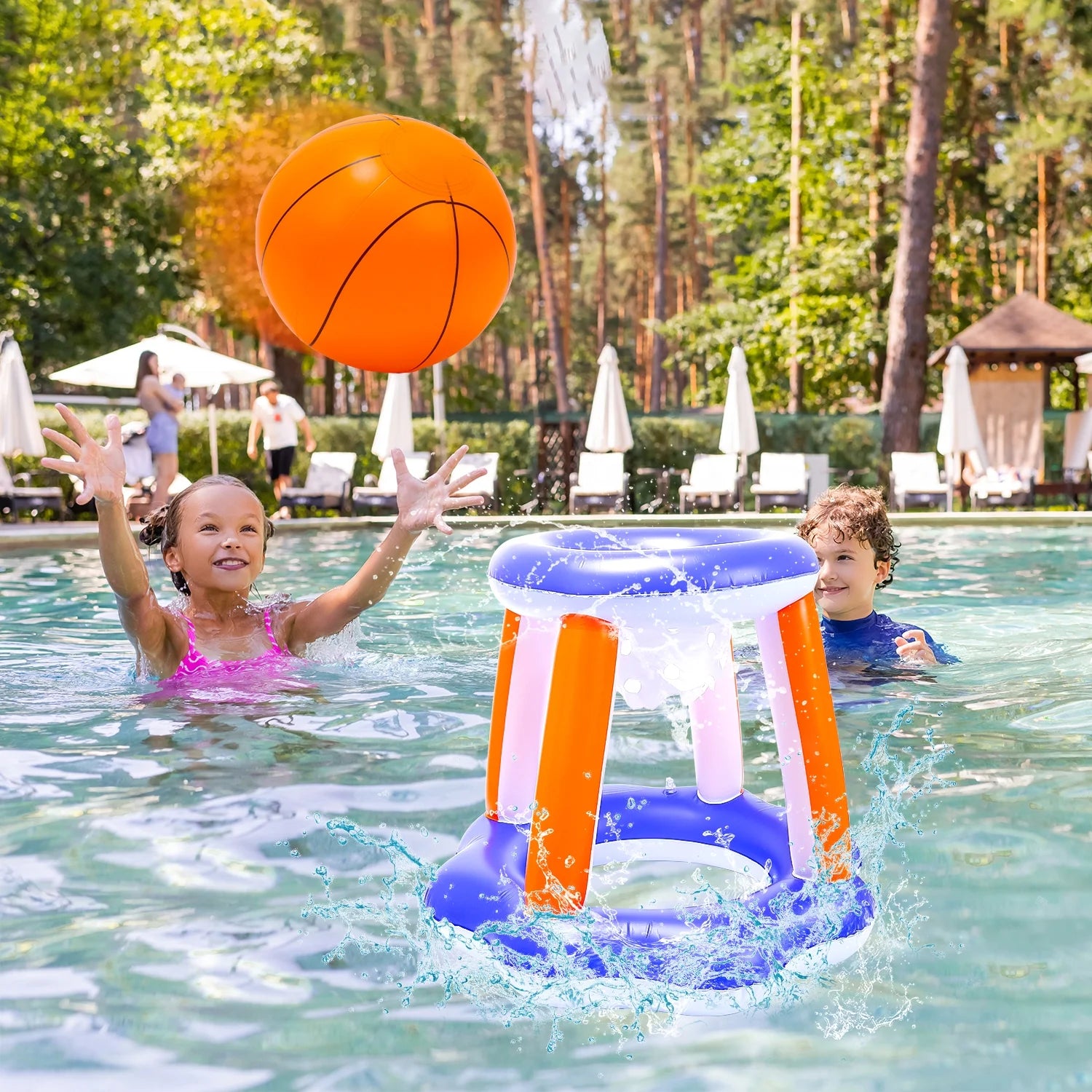 Pool Toys - Swimming Pool Basketball & Volleyball Sets Incl Inflatable Pool Volleyball Net, Floating Basketball Hoop and Water Football, Kids Summer Toys, Pool Games for Adults and Family