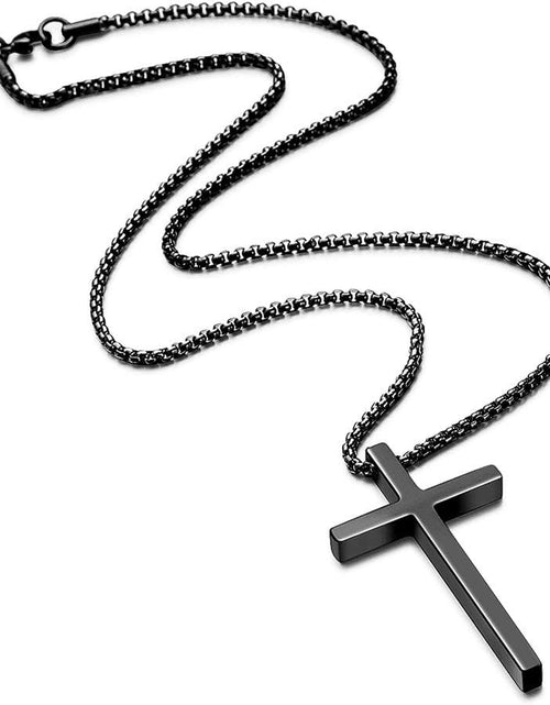 Load image into Gallery viewer, Cross Necklace for Men, Silver Black Gold Stainless Steel Plain Cross Pendant Necklace for Men Box Chain 16-30 Inch
