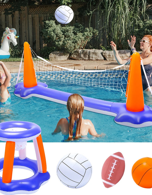 Load image into Gallery viewer, Pool Toys - Swimming Pool Basketball &amp; Volleyball Sets Incl Inflatable Pool Volleyball Net, Floating Basketball Hoop and Water Football, Kids Summer Toys, Pool Games for Adults and Family
