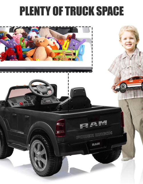 Load image into Gallery viewer, Dodge RAM Ride on Truck Car, 12V Powered Ride on Toy with Remote Control, Rear Wheel Suspension, 5 Point Safety Belt, MP3 Player, Bluetooth, LED Lights, Electric Car for 3-5 Years Boys Girls, Black
